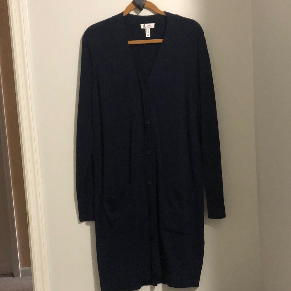 Long Navy Button-Front Women's Cardigan
